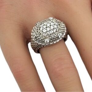 Judith Ripka Sterling WovenModern  Dome Ring with Pave CZs Embellishments
